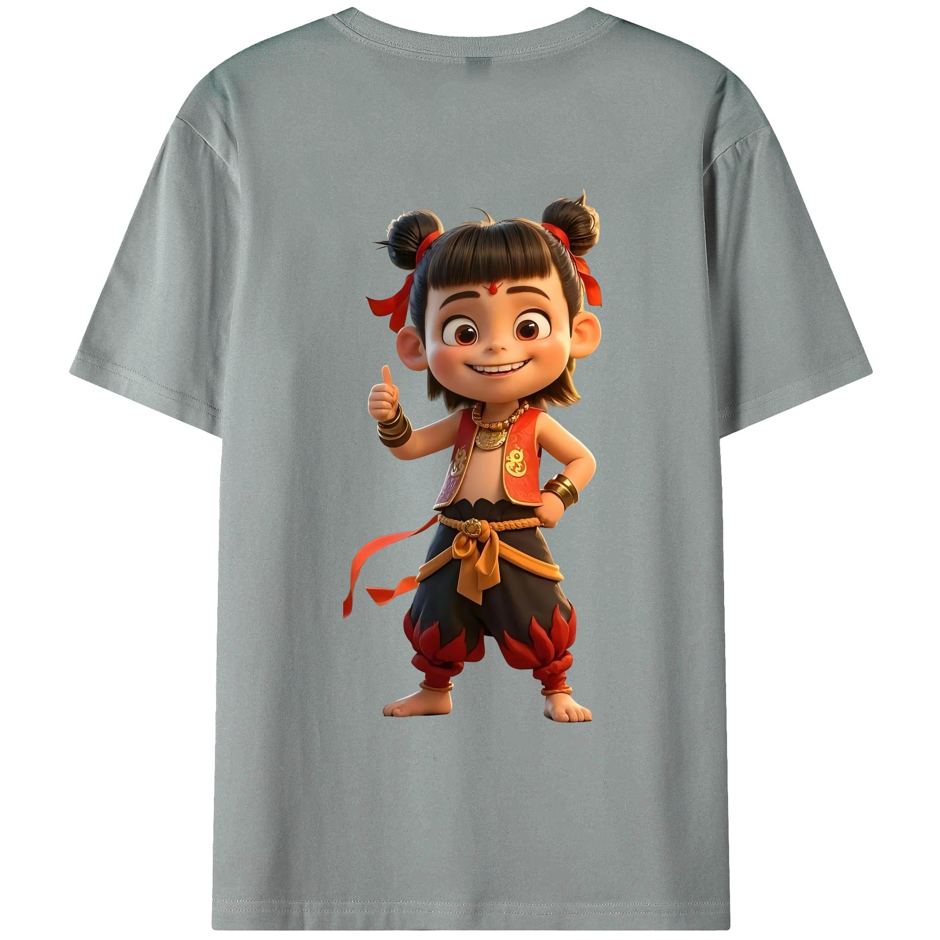 （画像用） Ne Zha 2 ナタ 魔童の大暴れ 綿100％ メンズ半袖Tシャツ（バックプリント） 通気性